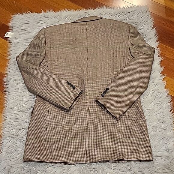 Nordstrom mens silk and wool blend mens tan and‎ black button front blazer - Picture 6 of 7